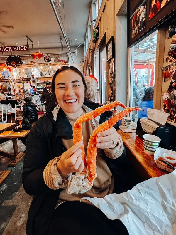 Plate of King Crab legs and seafood from Tracy's Crab Shack in Juneau