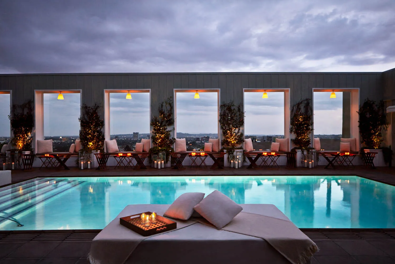 Pool area at The Mondrian Hotel, suitable for solo relaxation during solo travel in Los Angeles