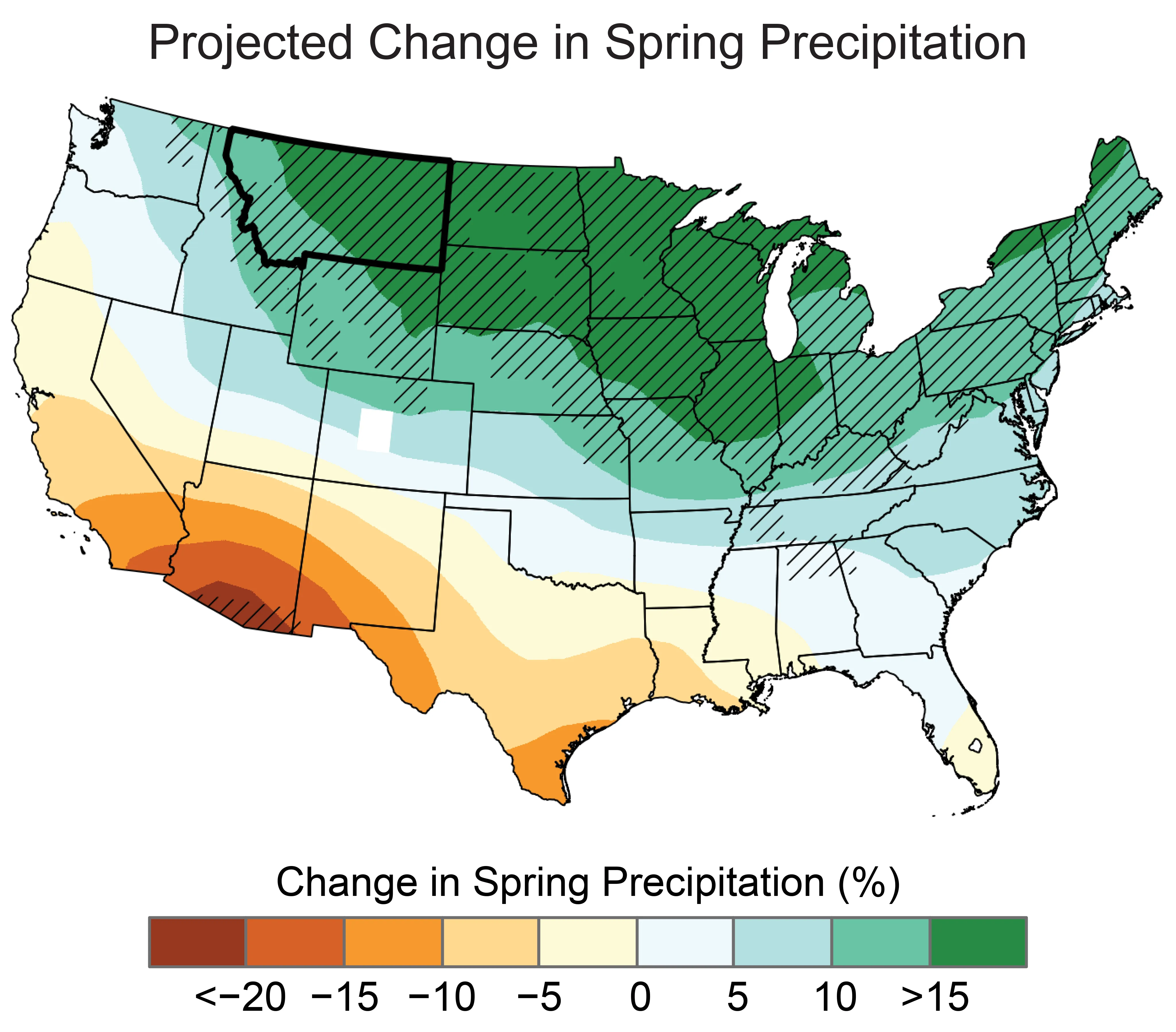 Projected change in spring precipitation for Montana Usa Climate