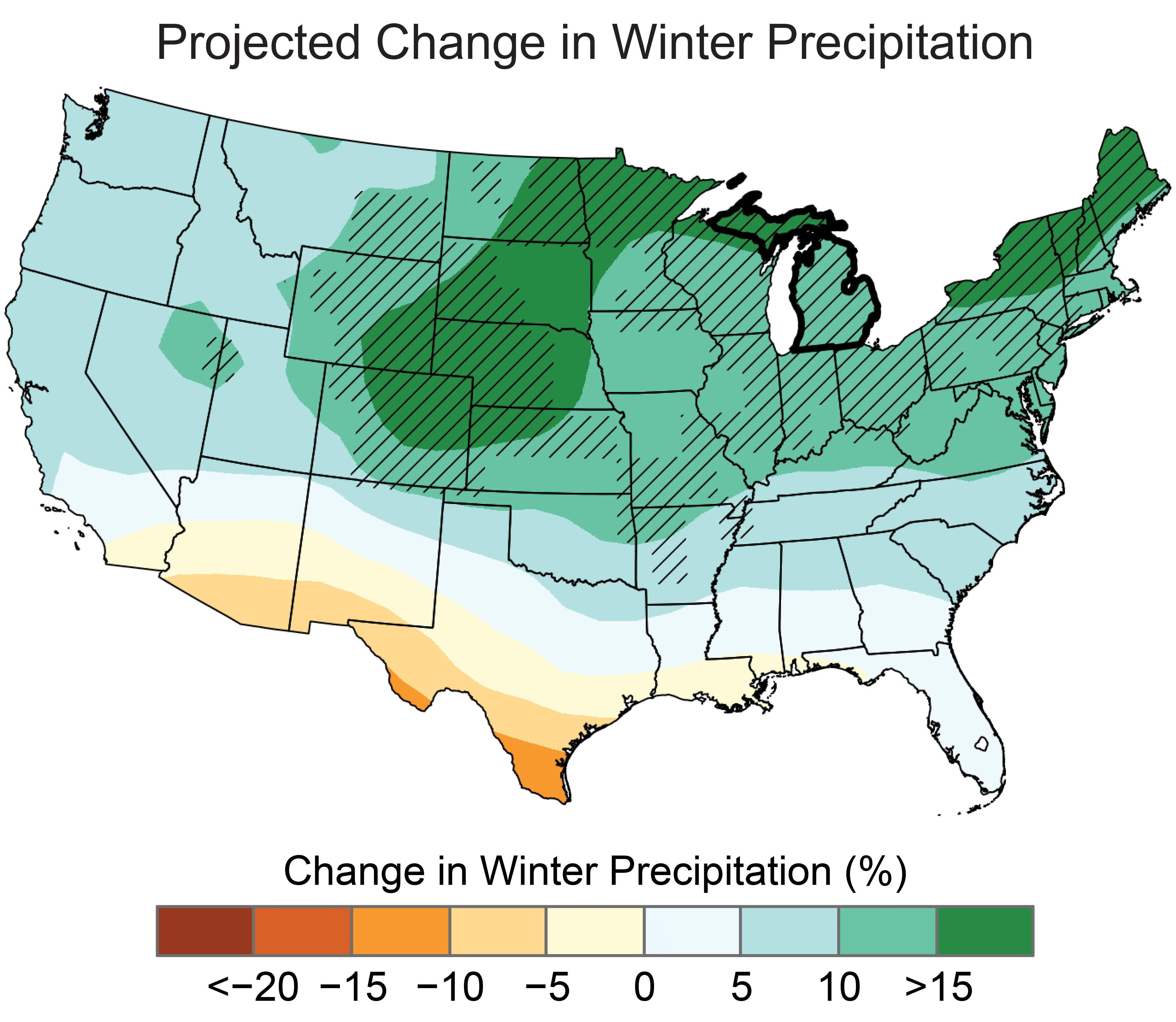 Projected Change in Winter Precipitation for Michigan