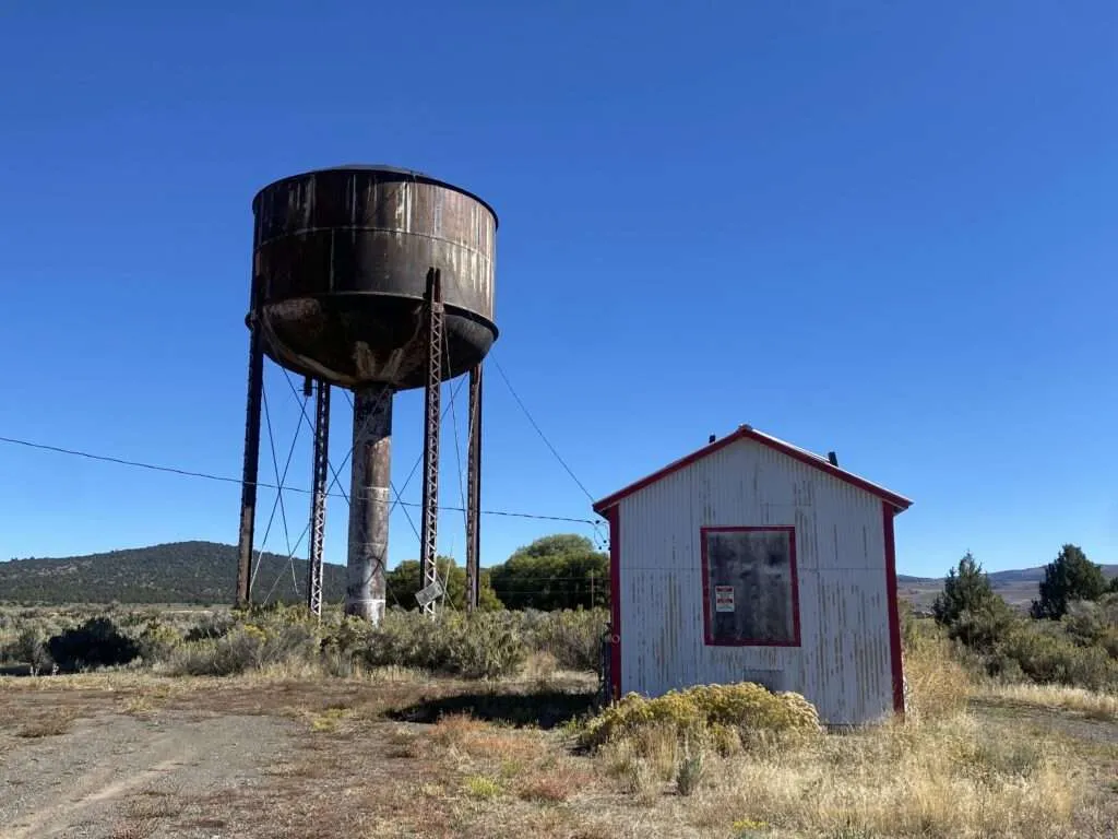 Railroad water tower in Madeline, California ghost town area