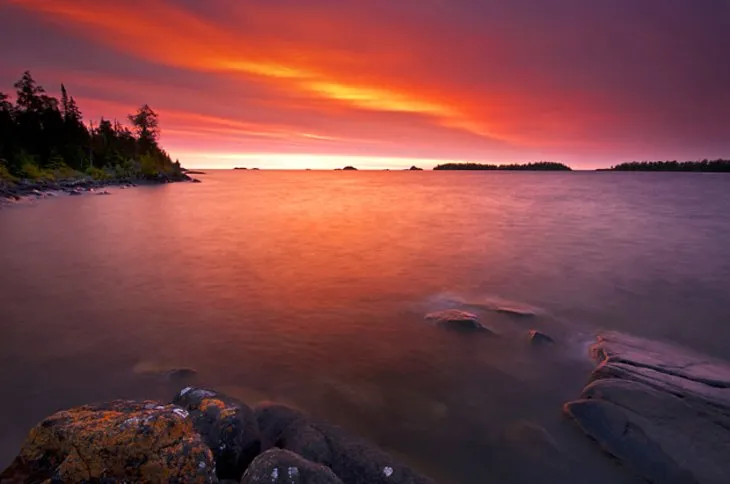 Rocky coastline and trees on Isle Royale National Park