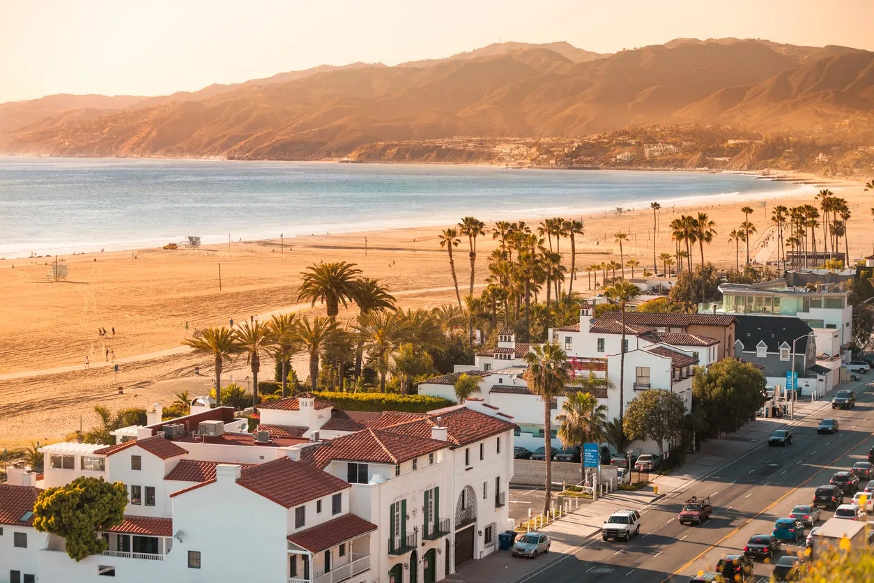 Santa Monica Boulevard and the wide expanse of golden sands