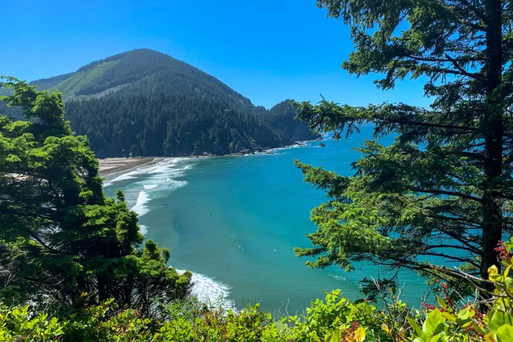 Scenic coastal view from the muddy Cape Falcon Trail in Oswald West State Park near Cannon Beach Oregon