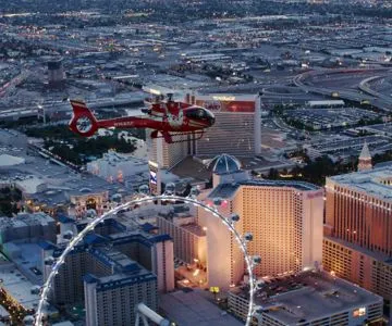 Scenic helicopter flight over the vibrant Las Vegas Strip at night