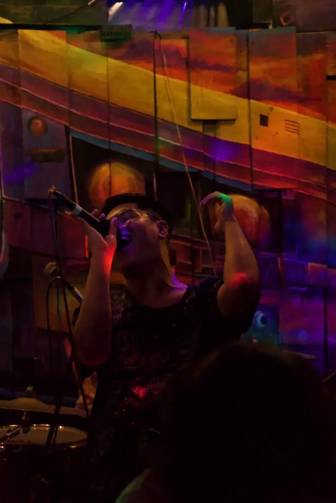 Singer in the zone at The Trip 66 open mic night