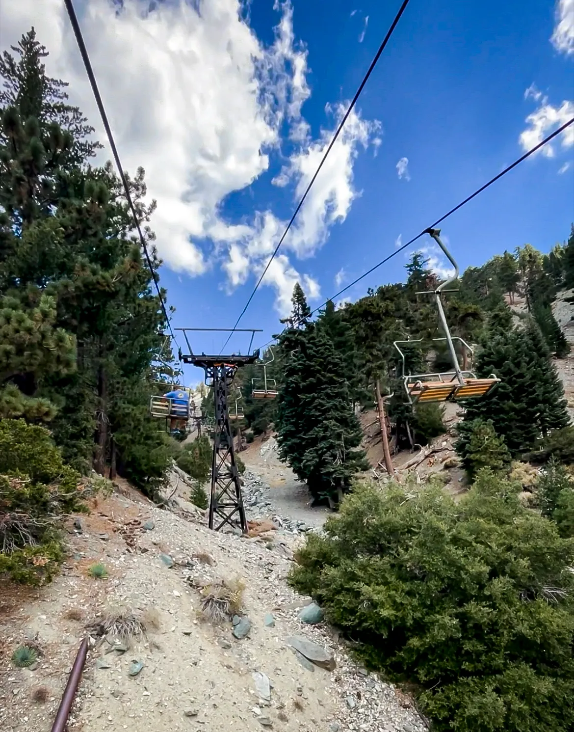 Ski lift ascending Mt Baldy, offering an alternative to hiking for scenic views