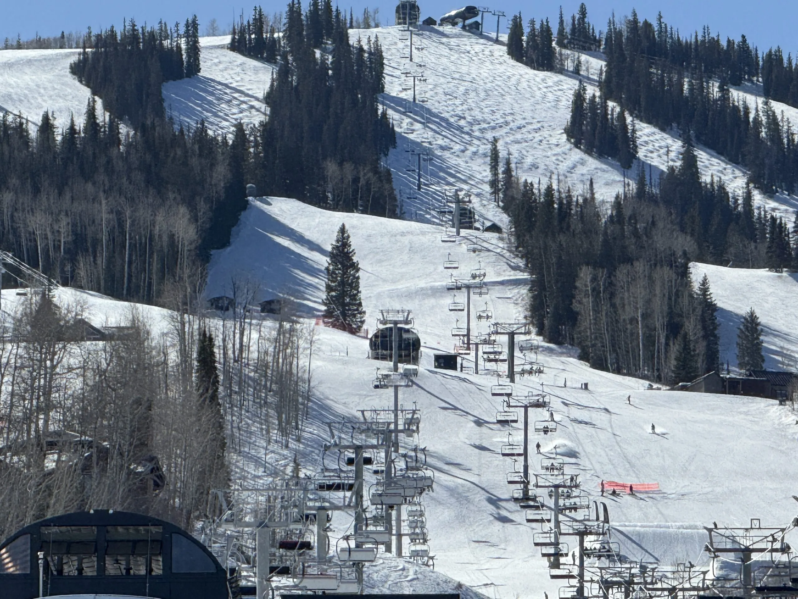 Snowmass Base Village scene with trees and buildings