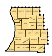 Southwest Michigan regional map for travel planning and discovering local food experiences, part of what to eat in Michigan