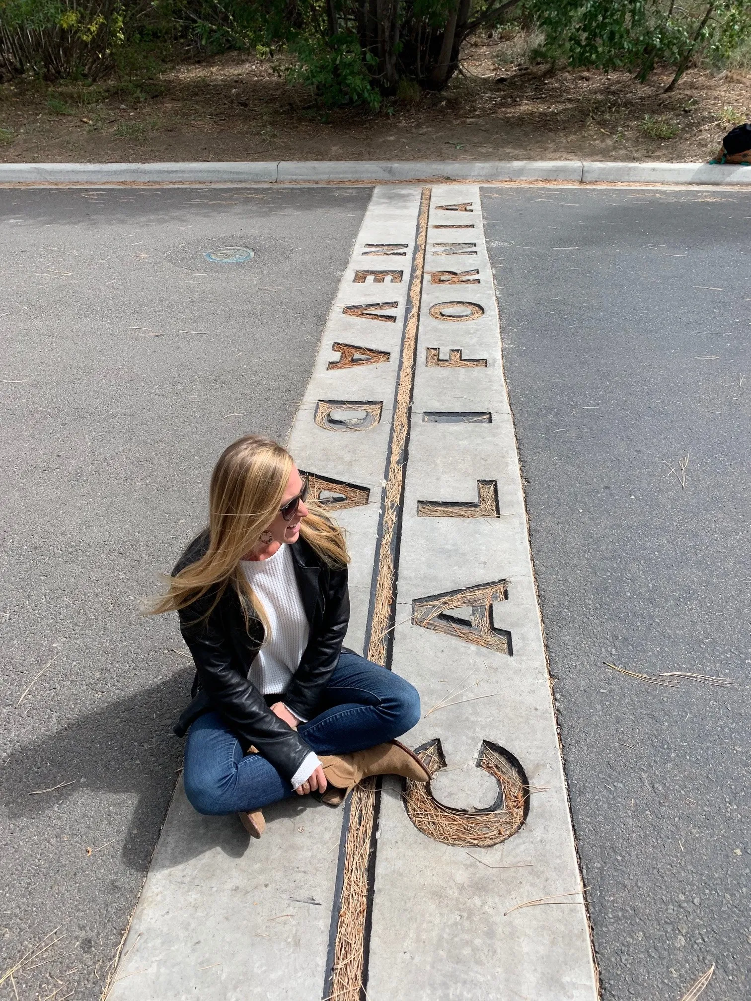 State line marker between Nevada and California near Lake Tahoe
