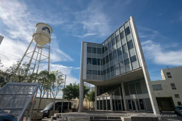 Studio lot with buildings and props, part of a studio tour