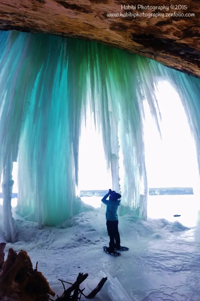 Stunning Grand Island Ice Caves in Munising, Michigan, a unique winter experience when you explore the Upper Peninsula.