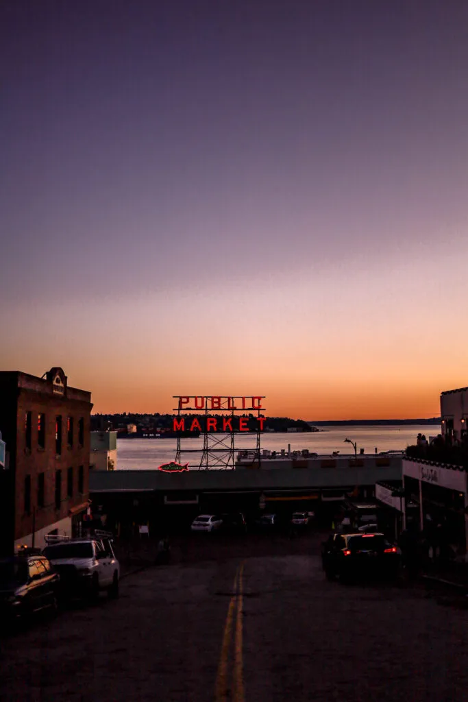 sunset at pike place public market seattle