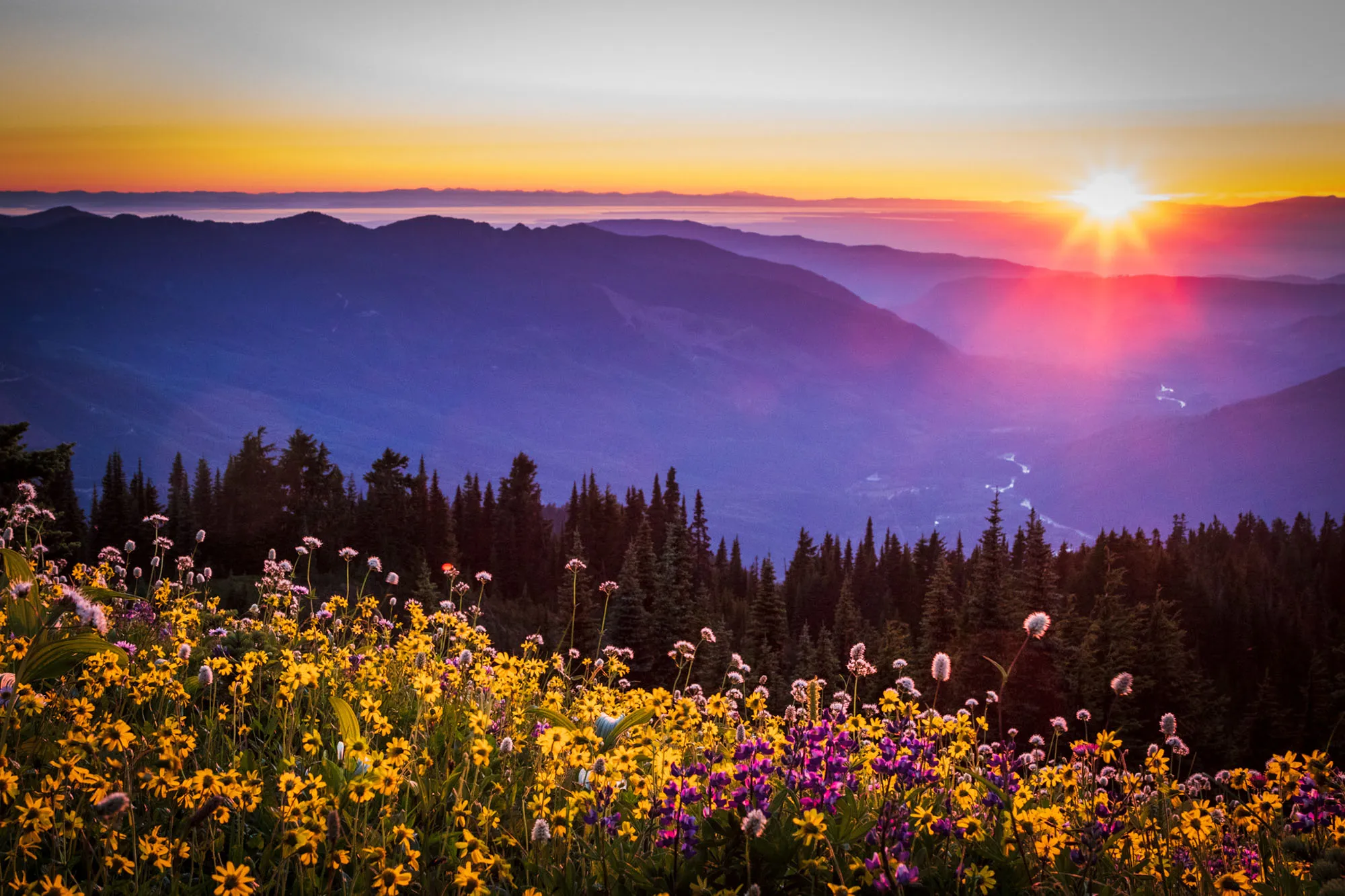Sunset colors over Skyline Divide during an overnight backpacking trip in Washington