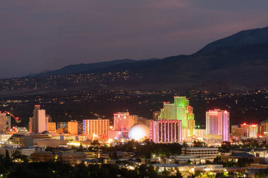 Sunset view of the Reno skyline from Windy Hill Scenic Overlook