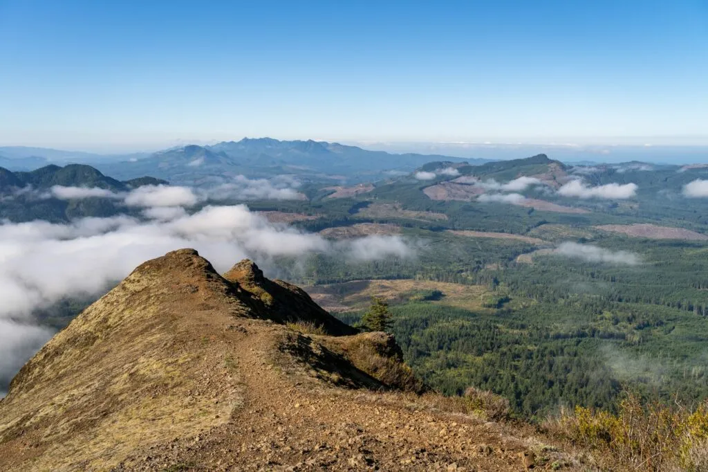 Sweeping views of the Oregon Coast and distant mountains from Saddle Mountain