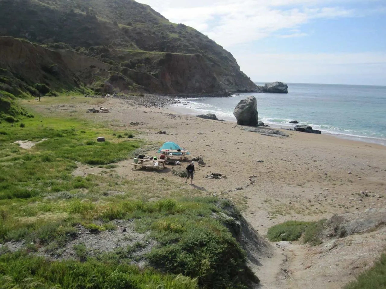 Tents set up near the beach at Parsons Landing on Catalina Island