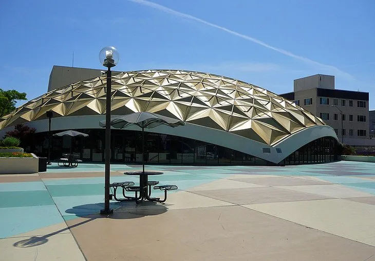 The distinctive dome and facade of the Pioneer Center for the Performing Arts in Reno Nevada.