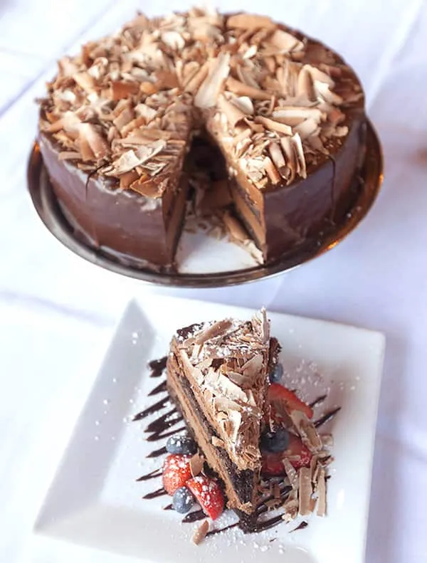 The double decadent Double Chocolate Mousse Cake at Marigold Cafe &amp; Bakery.