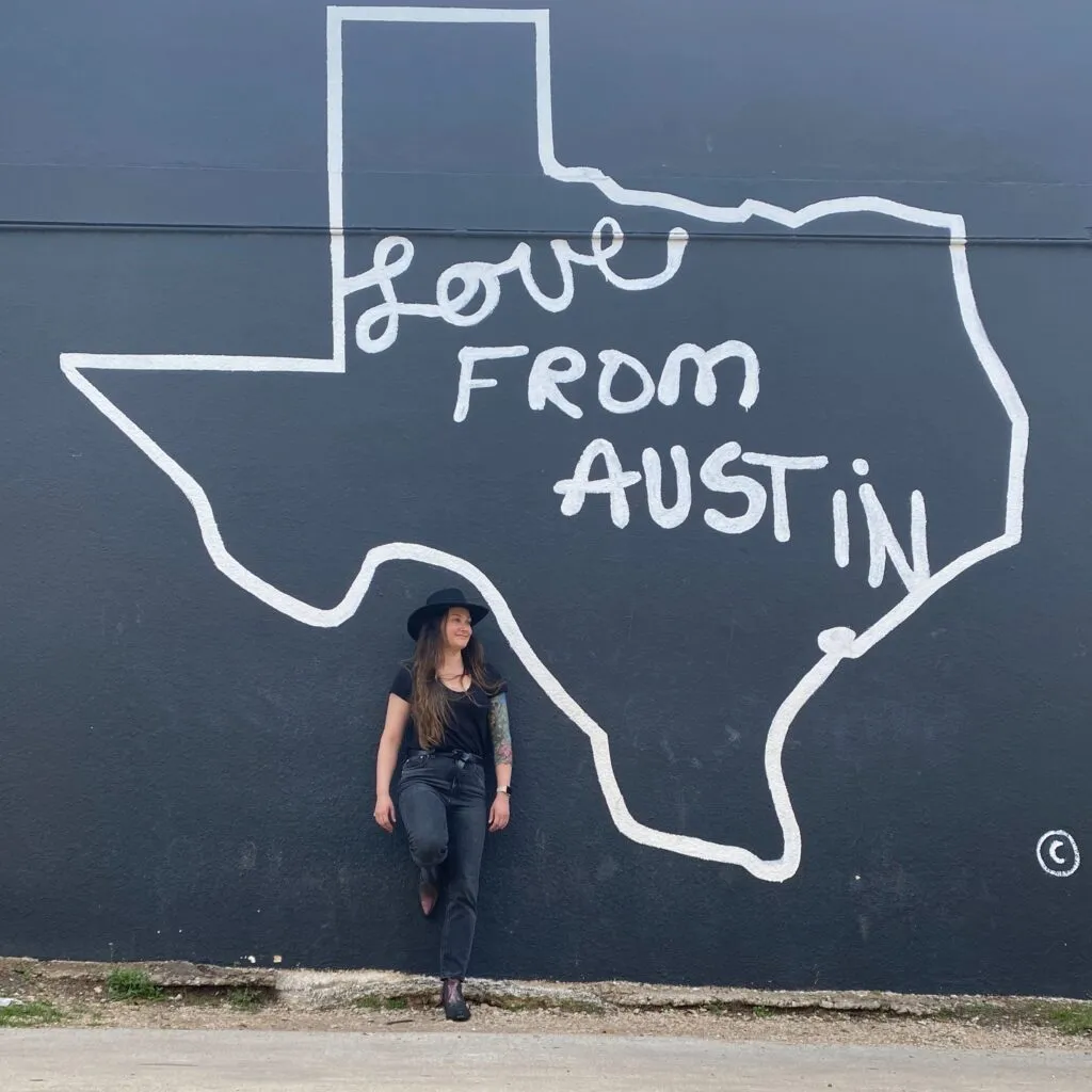 The famous 'I love you so much' mural on the side of Jo's Coffee on South Congress in Austin.