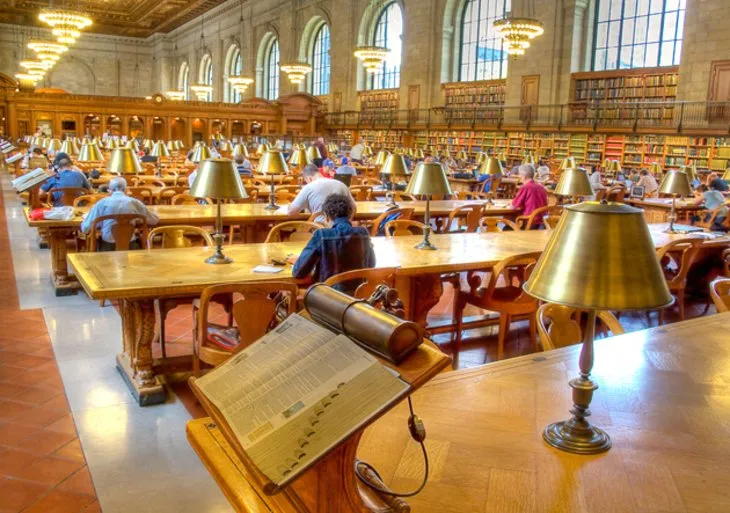 The grand exterior of the New York Public Library's Stephen A. Schwarzman Building, a famous place in New York City