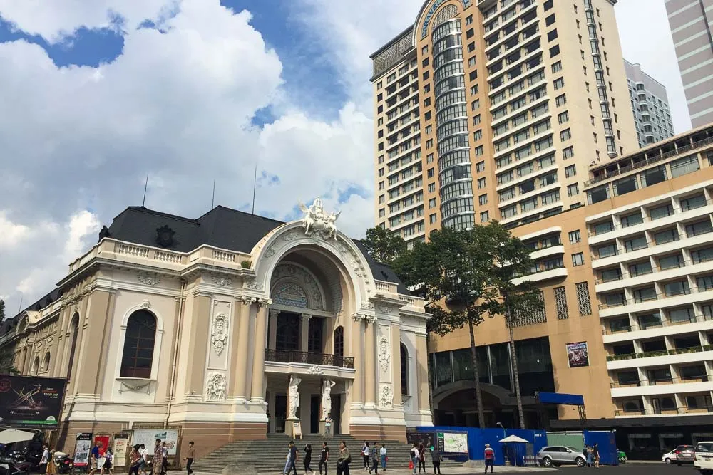 The grand French colonial architecture of the Saigon Opera House