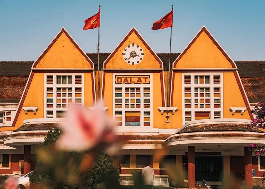 The historic train station building in Da Lat, Vietnam.