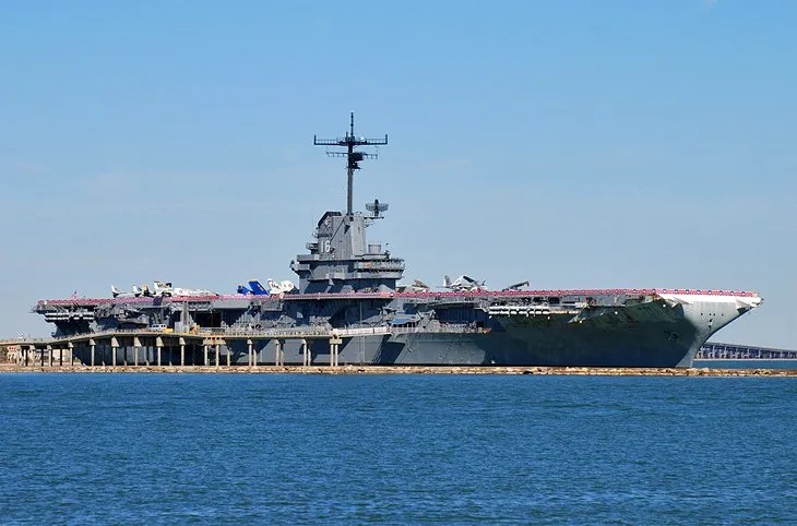 The impressive size of the historic USS Lexington aircraft carrier museum in Corpus Christi.