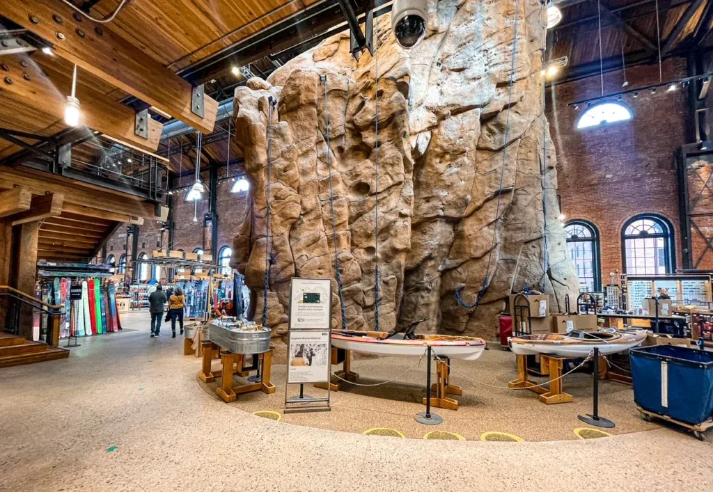 The large, impressive REI Flagship Store located by the river in Denver