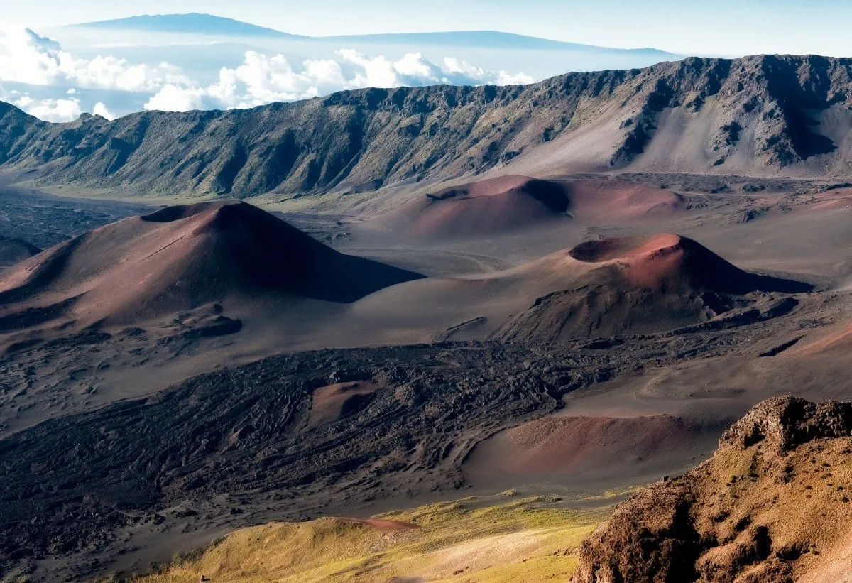 The stark, Mars-like landscape within the Haleakala crater on Maui.