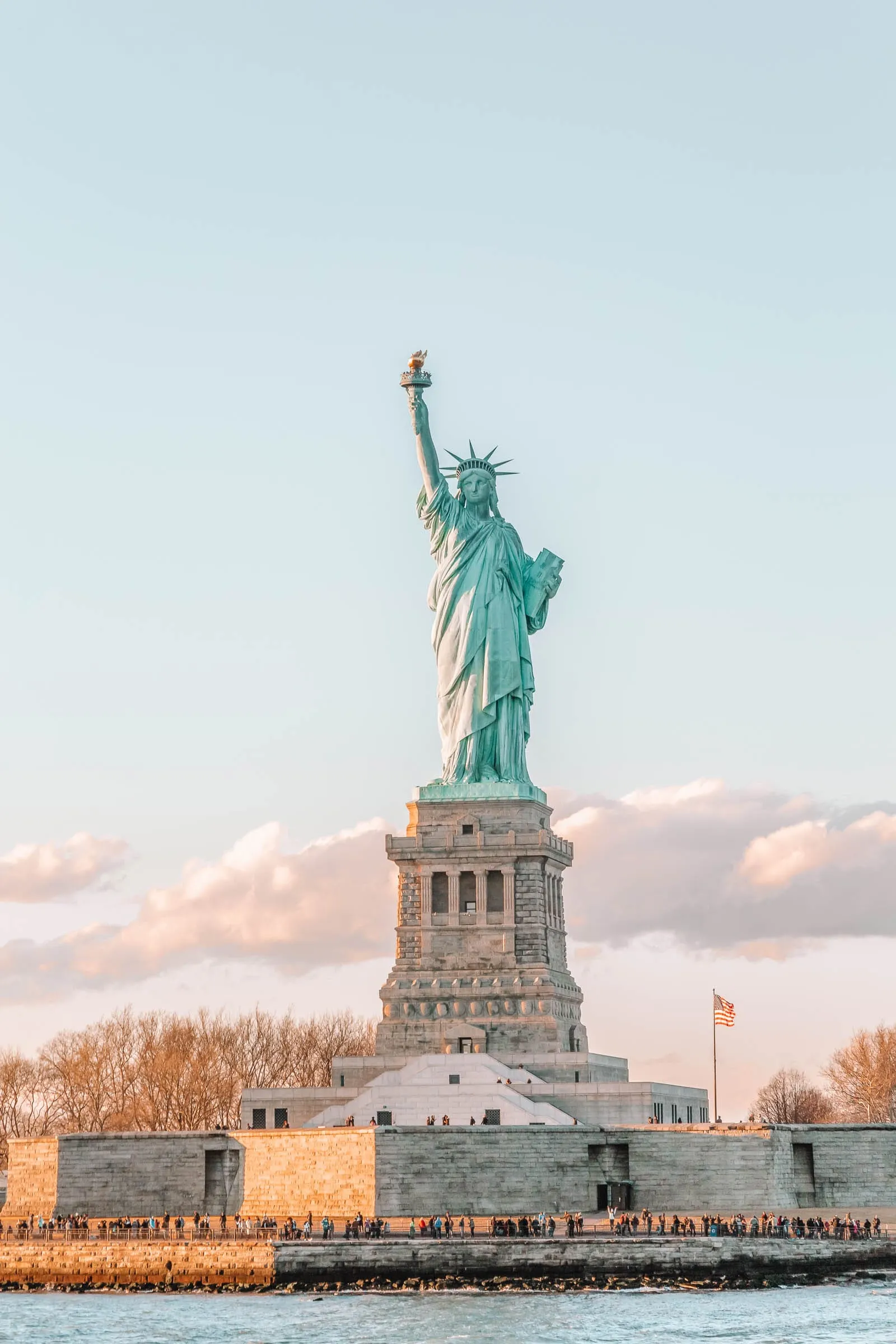 The Statue of Liberty seen from a ferry on the water