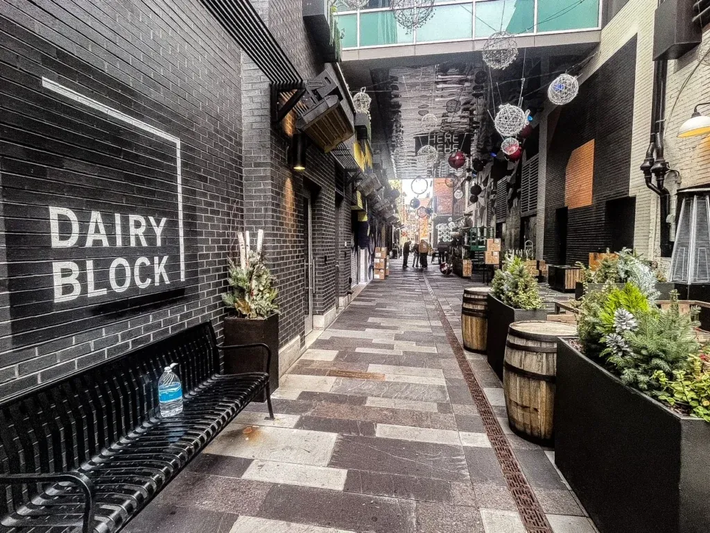 The vibrant alleyway at Dairy Block in Denver