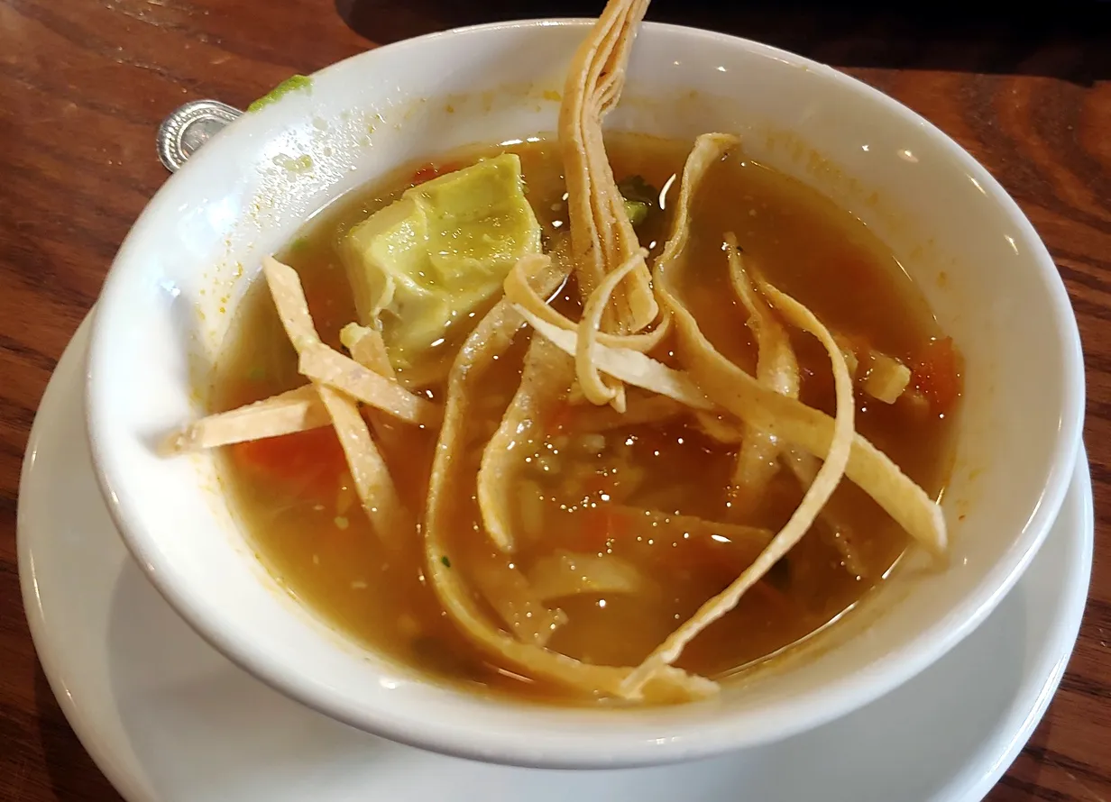 Tortilla soup at Saltgrass, a tasty side option when exploring what to eat in san antonio texas
