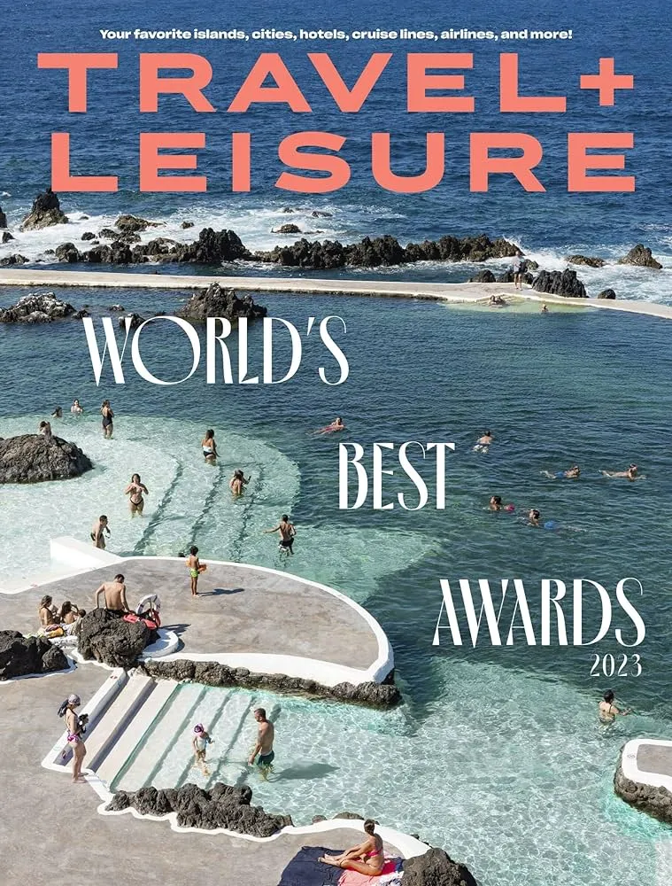 Travel + Leisure magazine cover featuring a beautiful resort, a long-standing source for vacation magazines and travel awards.
