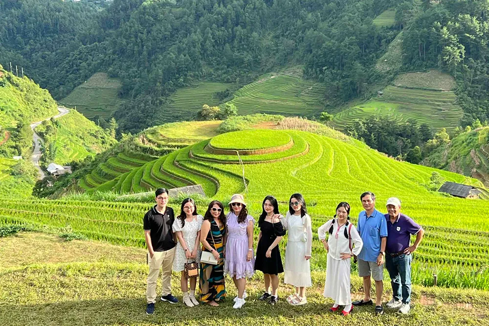 Trekking through Sapa's stunning terraced rice fields, a beautiful Vietnam experience