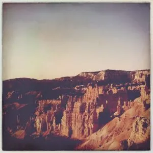 Unique hoodoo rock formations seen from the rim at Bryce Canyon National Park, a highlight for the girl from road trip