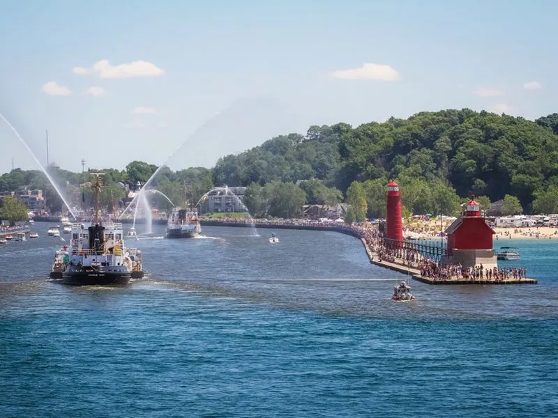 US Coast Guard ship docked during the Grand Haven Coast Guard Festival