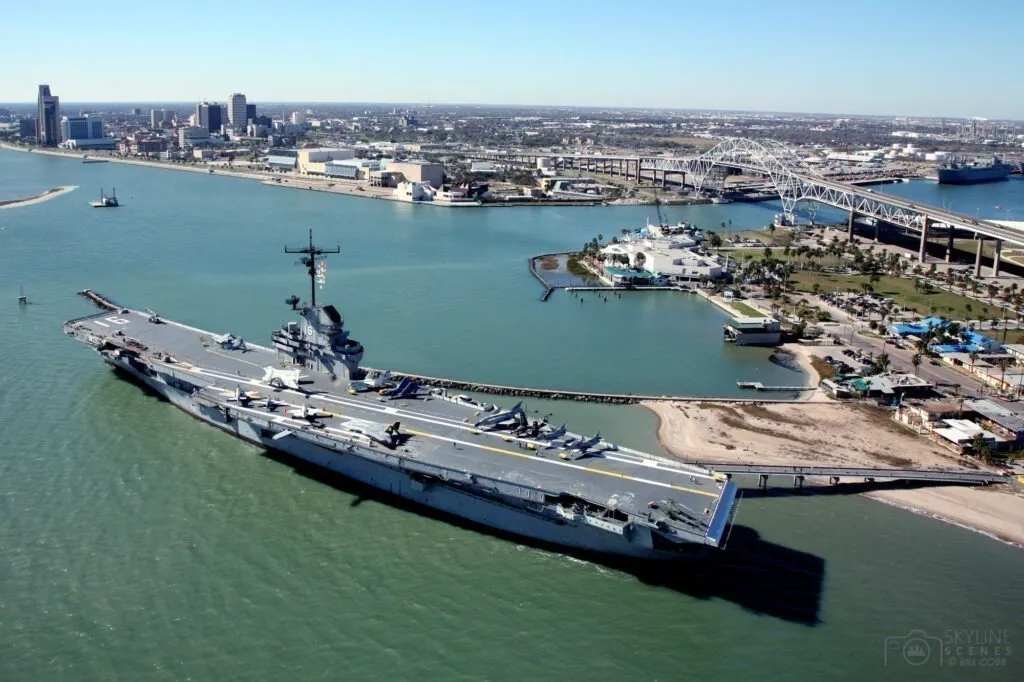 USS Lexington aircraft carrier in Corpus Christi, TX, a unique attraction for beach honeymooners