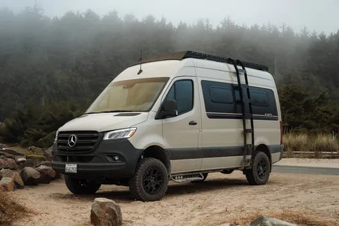 Van parked overnight in a scenic spot on the West Coast, showing where you can park overnight.
