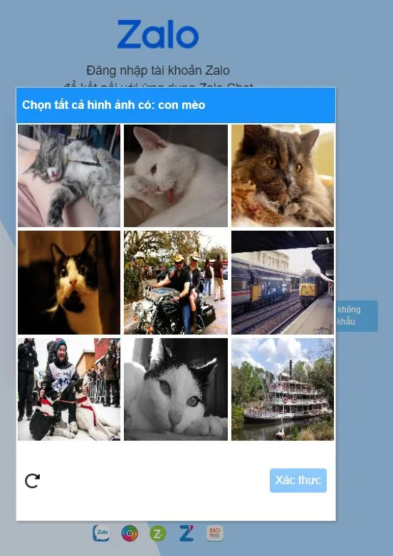 Verifying captcha to prove you are not a bot during Zalo Web login