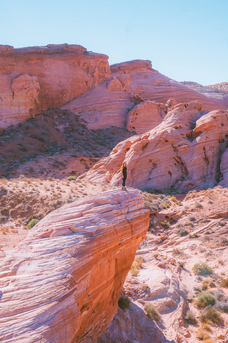 Vibrant red rock formations in Valley of Fire State Park under a clear sky