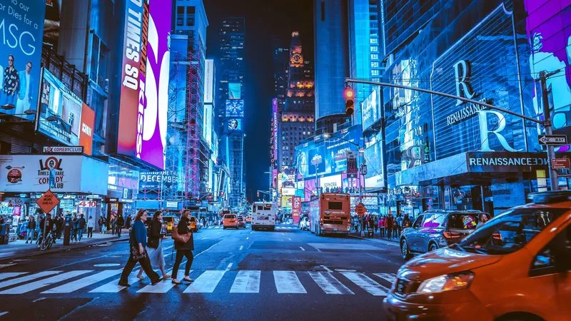 Vibrant Times Square in New York City, a popular tourist destination