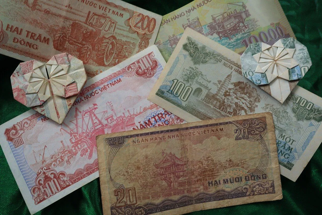 Vietnamese Dong banknotes, showing the local currency.