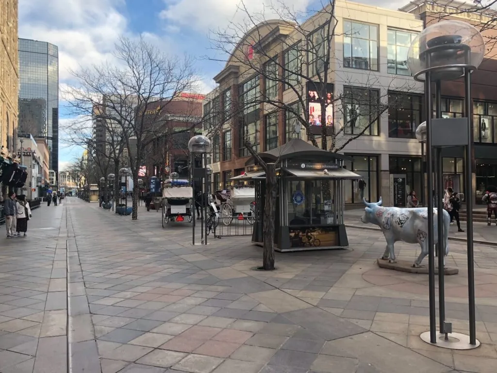 View down the pedestrian-friendly 16th Street Mall in Downtown Denver