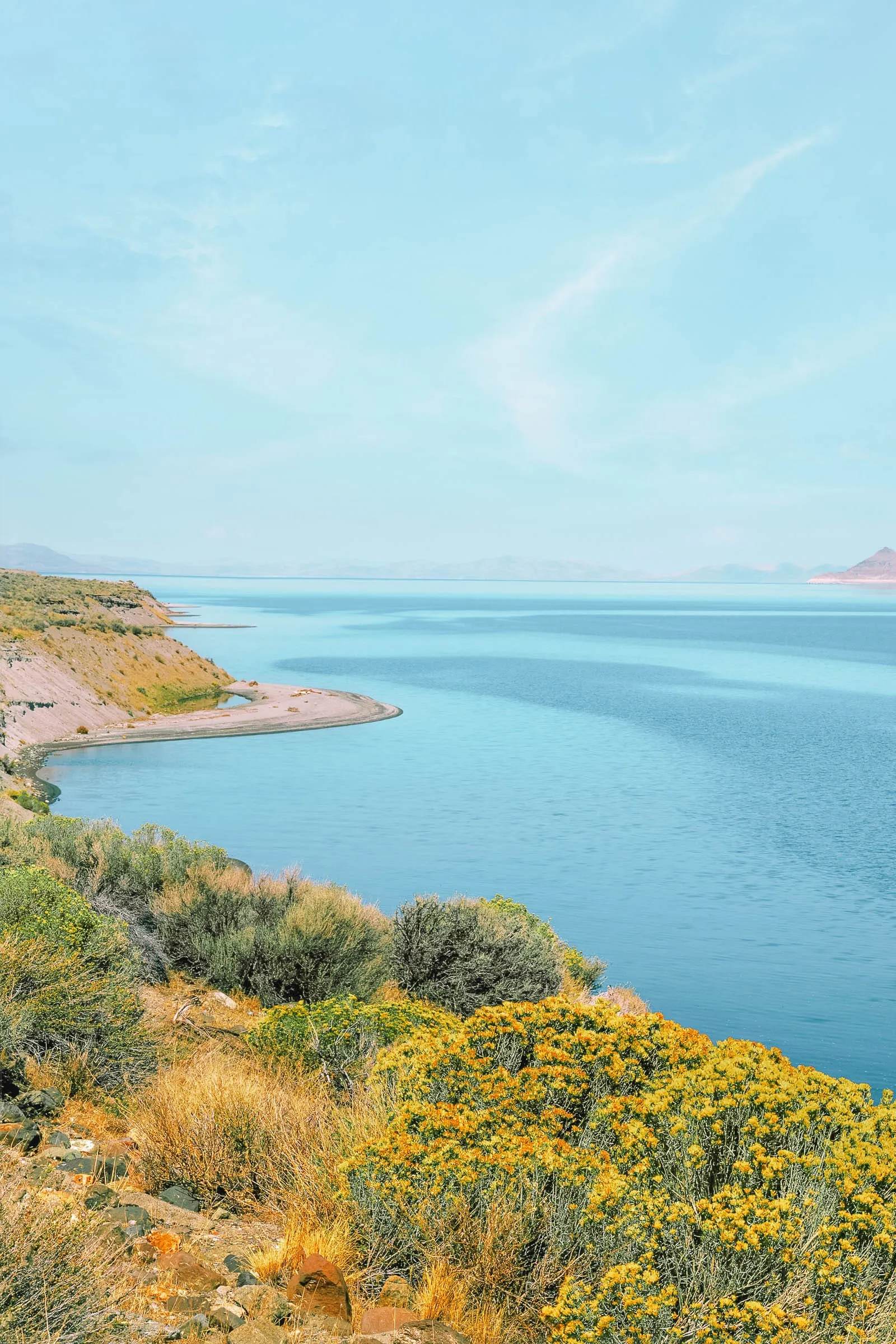 View of Pyramid Lake with tufa formations rising from the water