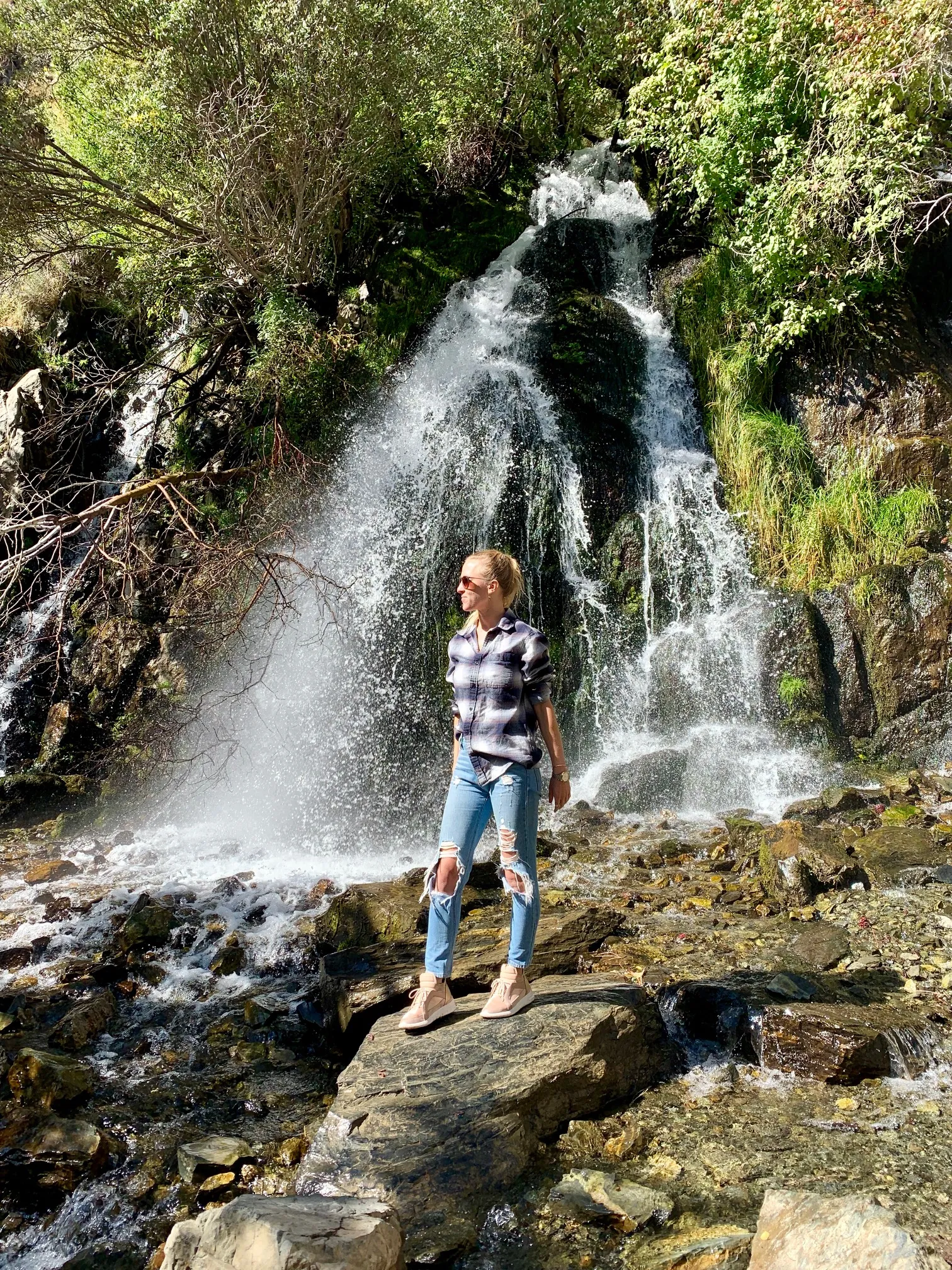 Waterfall view on a hiking trail near Carson City