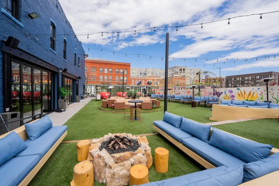 Wide shot of the patio at Wonderyard Garden &amp; Table.