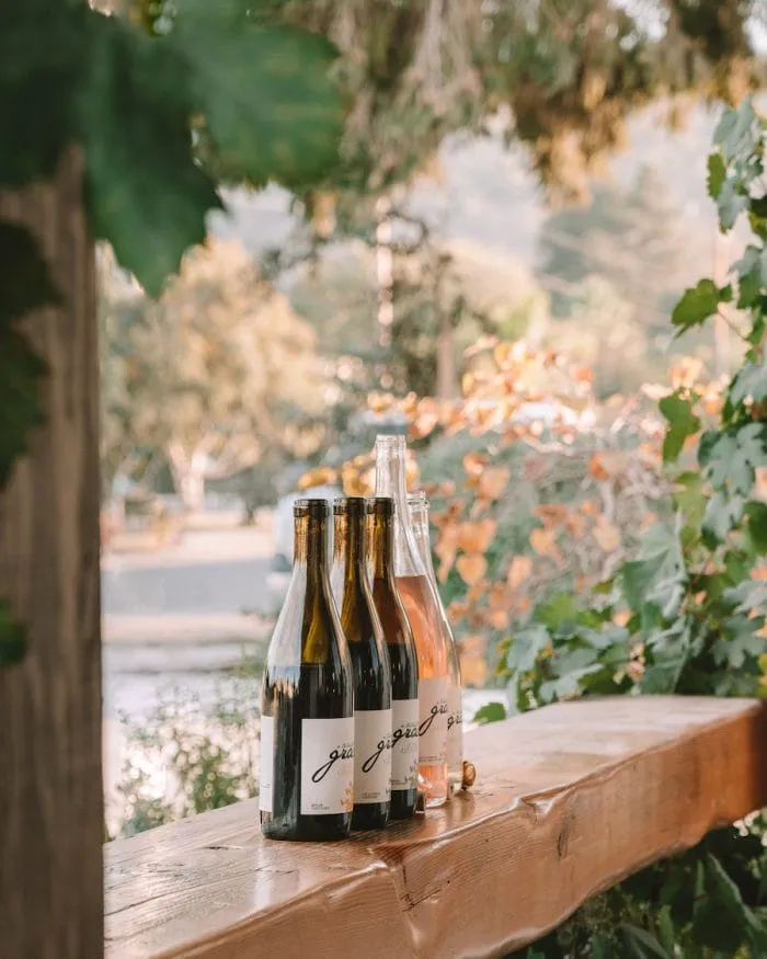 Wine bottles displayed at A Tribute to Grace tasting room in Los Alamos