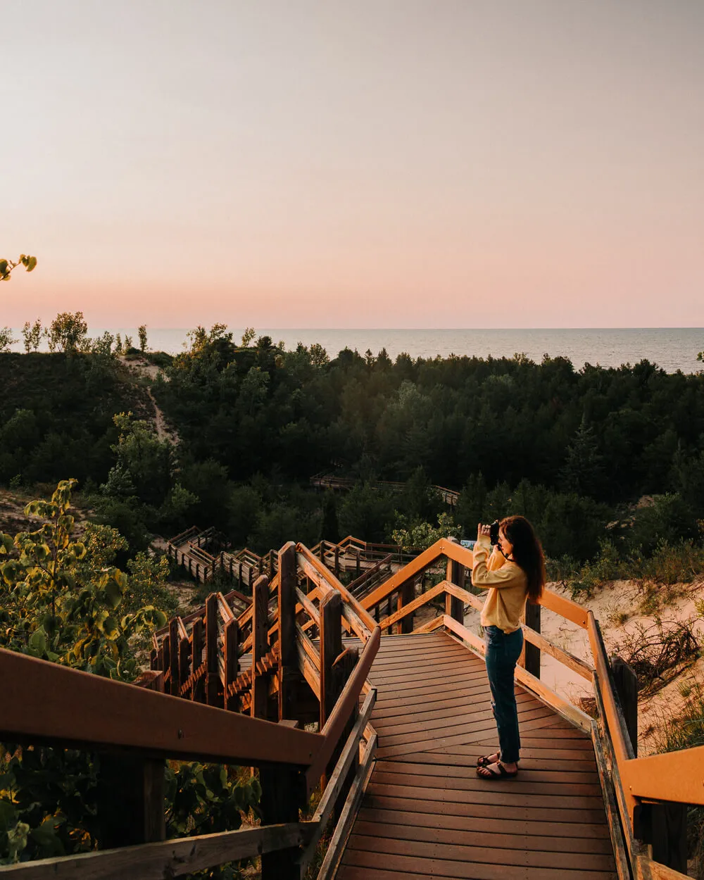 Woman hiking the Dune Succession Trail in Indiana Dunes National Park