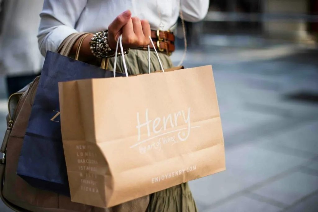Woman holding shopping bags after successful shopping trip in NYC